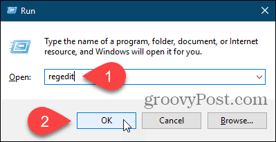 Avage registriredaktor Windowsi dialoogiboksi Käivita abil