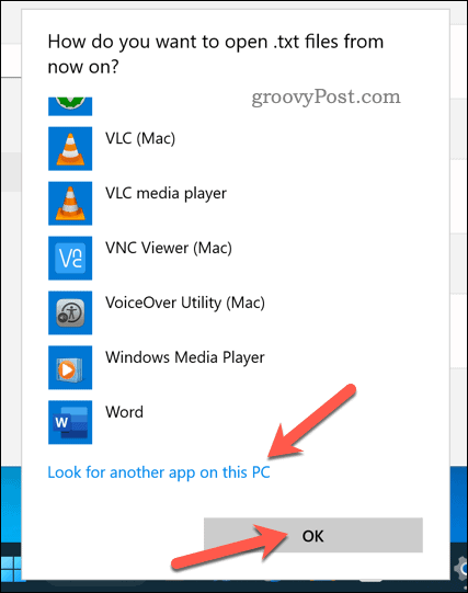 Rakenduse valimine failitüübi avamiseks opsüsteemis Windows 11