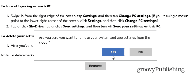 Eemaldage sünkroonitud andmed SkyDrive'ist Windows 8.1-s