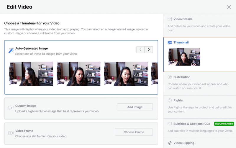 facebooki otseülekande video muutmise võimalus, valides automaatselt loodud pisipildi