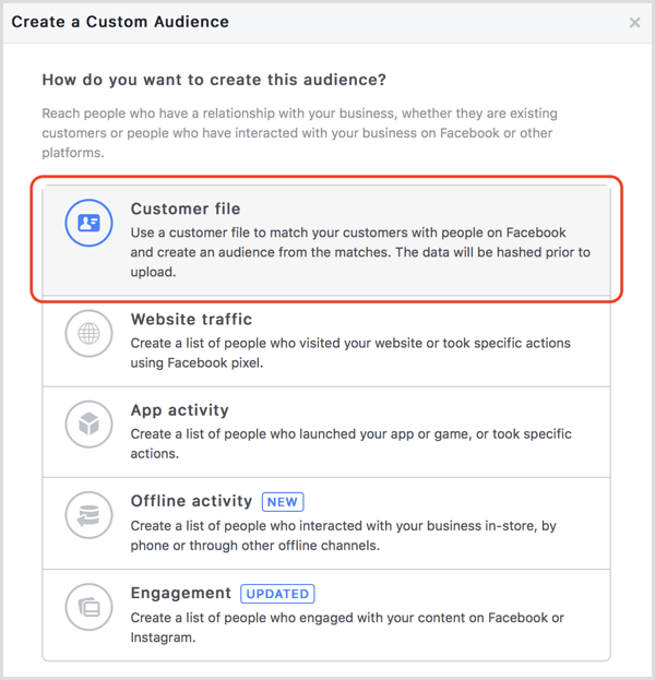 Facebook loob kohandatud vaatajaskonna e-posti loendist