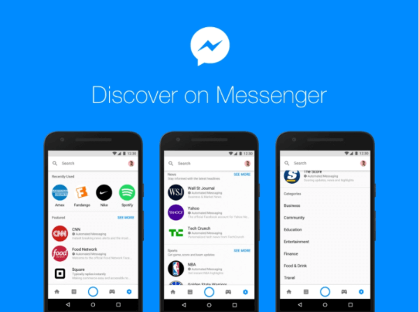 Facebooki uus Discoveri keskus Messengeri platvormil võimaldab inimestel Messengeris roboteid ja ettevõtteid sirvida ja leida.