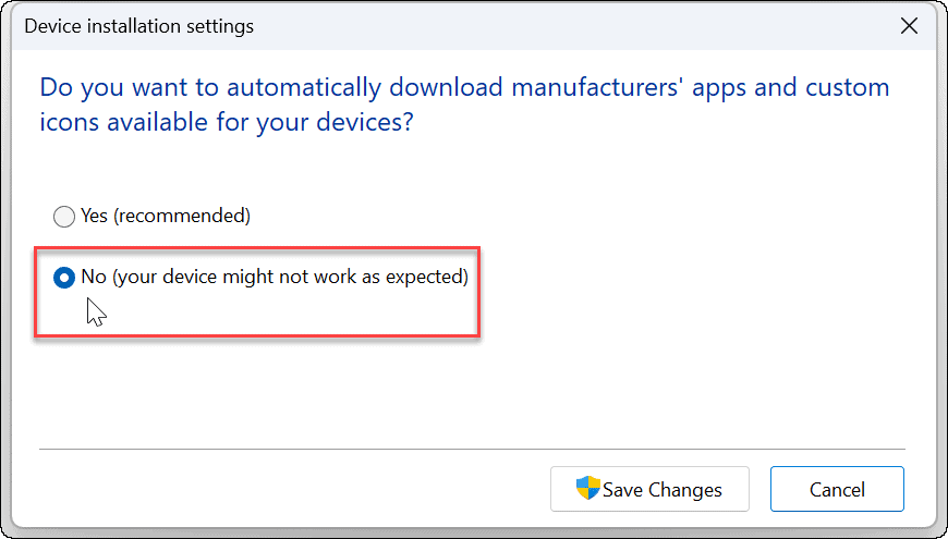 Keelake draiveri automaatne installimine opsüsteemis Windows 11