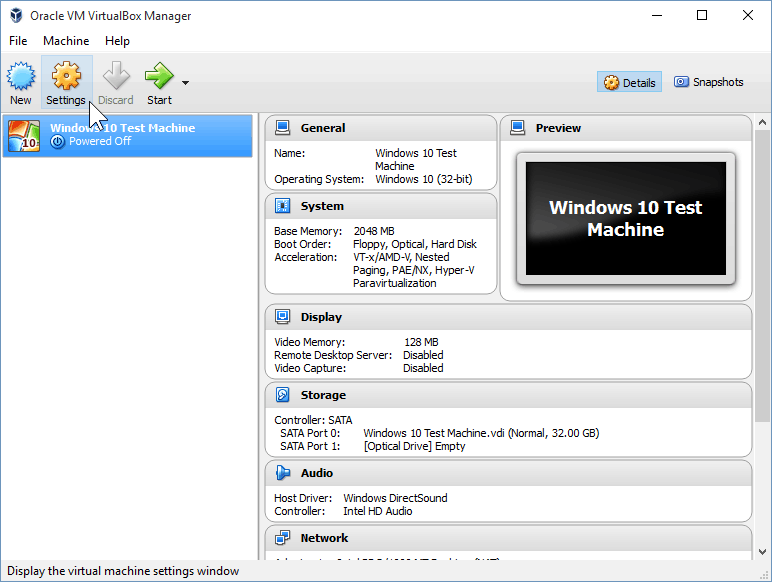 09 VirtualBoxi sätete avamine (Windows 10 installimine)