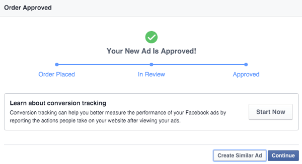 facebooki lõuendi reklaami mobiilse kinnitamise teatis