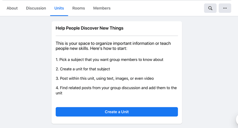 võimalus luua üksus facebooki üksustes kasti üksuse vahekaardil