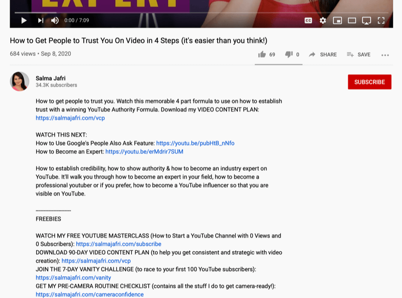 ekraanipilt YouTube'i videokirjelduse märkmetest, millele on lisatud mitu linki teiste YouTube'i videote või tasuta allalaaditavate failide jaoks