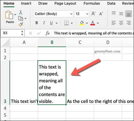 Näide pakitud tekstist Excelis