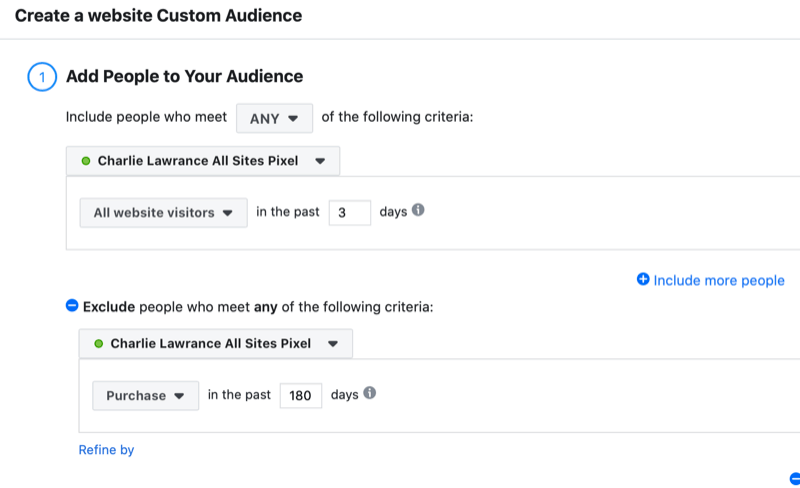 Meeldetuletuse reklaami jaoks Facebooki veebisaidi kohandatud vaatajaskonna seadistamine