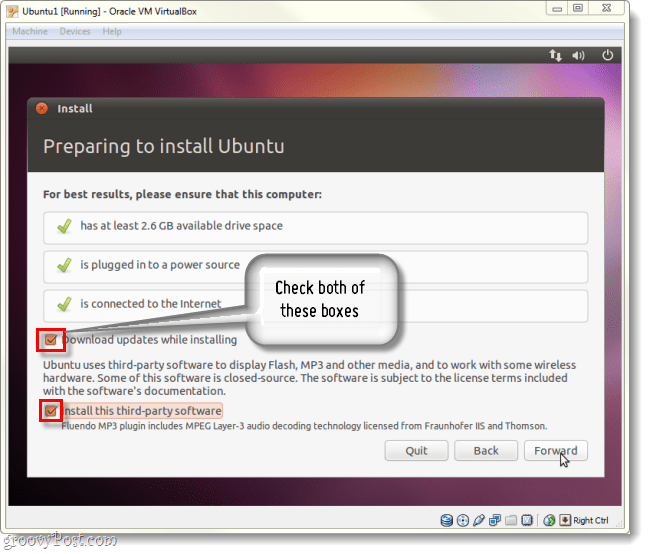 laadige värskendused alla ja installige ubuntu installimisel kolmanda osapoole tarkvara