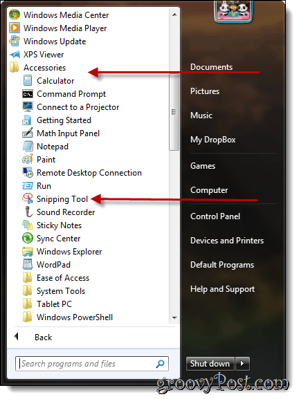 Tehke ekraanipilte operatsioonisüsteemiga Windows 7 koos nupuvajutustööriistaga