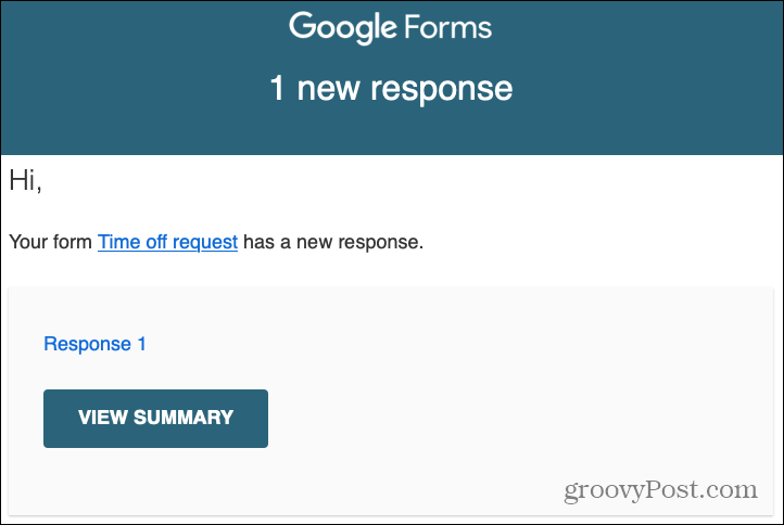 Google Forms Responses e-posti märguanne