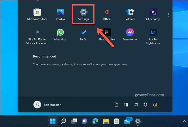 Avage Windows 11 seadete menüü