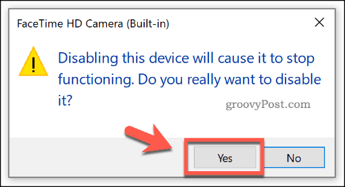 Seadme keelamise kinnitamine Windows 10 seadmehalduris