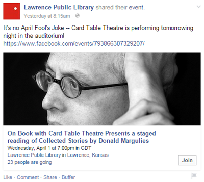 lawrence'i rahvaraamatukogu ürituse facebooki postitus
