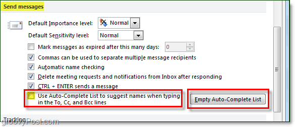 keelake Outlook 2010-is automaatne täitmine ja tühjendage automaatse täitmise vahemälu