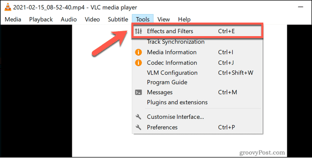 Windowsi menüü VLC efektid ja filtrid avamine