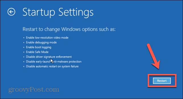 Windows 11 käivitusseaded taaskäivitage