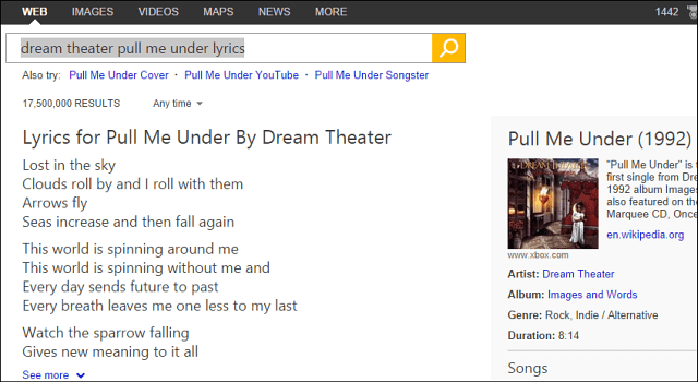Google kopeerib Bingi, lisab otsingutulemitesse laulusõnu