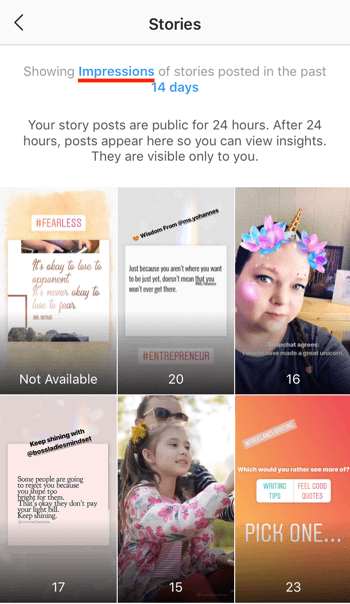 Vaadake Instagrami lugude ROI andmeid, 4. samm.