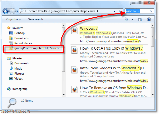 kasutage oma lemmikute loendi otsipistikut, et otsida Windows 7 serveri asukohast, mis tegelikult pole teie süsteemi osa