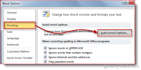 Kuidas kasutada Word 2010 automaatse parandamise abil sõnade automaatne asendamine või sümbolite lisamine lisaks ladina tähemärkidele
