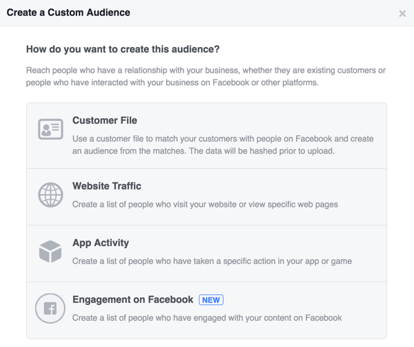 Valige, kuidas soovite oma Facebooki kohandatud vaatajaskonda luua.