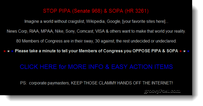 Google, Wikipedia "Pimedaks minnes" saitide hulgas, et protesteerida kongressil kavandatud piraatlusevastaseid seaduseelnõusid