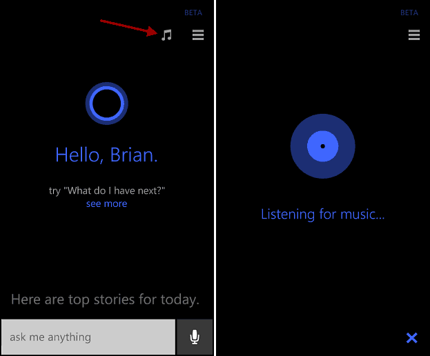 Kasutage lugude tuvastamiseks Windows Phone 8.1 operatsioonisüsteemi Cortana