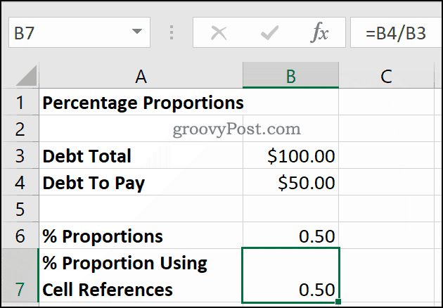 Protsentide arvutamine proportsioonidena Microsoft Exceli abil