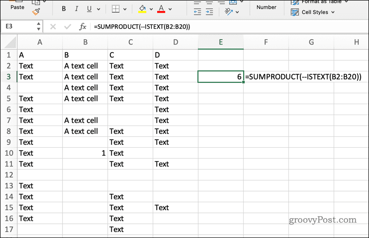 SUMPRODUCTi kasutamine koos ISTEXTiga Excelis