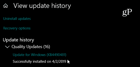 Windows 10 kumulatiivne värskendus KB4490481