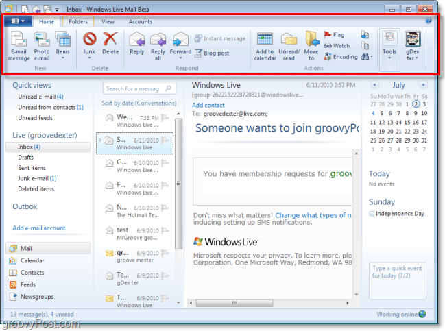 lahe uus lint Windows Live'i posti jaoks