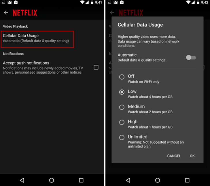 Piirake Netflixi andmete kasutamist Androidis või iPhone'is, et vältida ülemääraseid tasusid