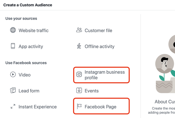 Kasutage Facebooki reklaame, et reklaamida inimesi, kes külastavad teie Facebooki lehte või Instagrami, 1. samm.