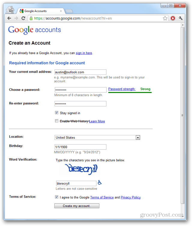 Google'i konto loomine Sans Gmail