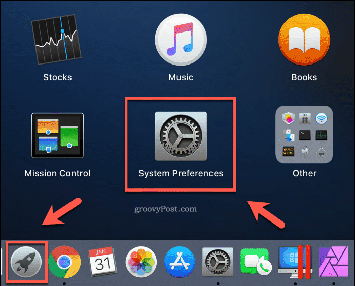 Süsteemi eelistuste käivitamine MacOS-ist Launchpadist