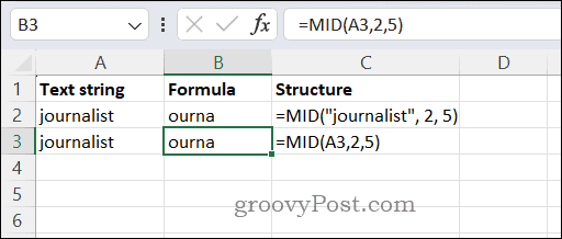 MID funktsiooni kasutamine Excelis