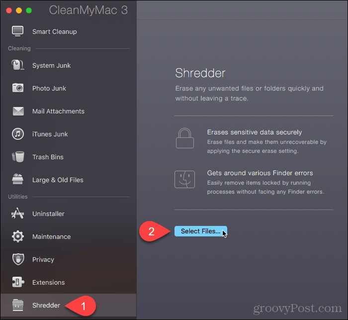 Klõpsake CleanMyMac 3-s valikul Vali failid
