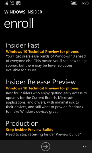 Windows 10 Mobile Insider Release eelvaade