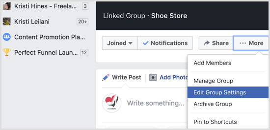 Facebooki grupi muutmise seaded