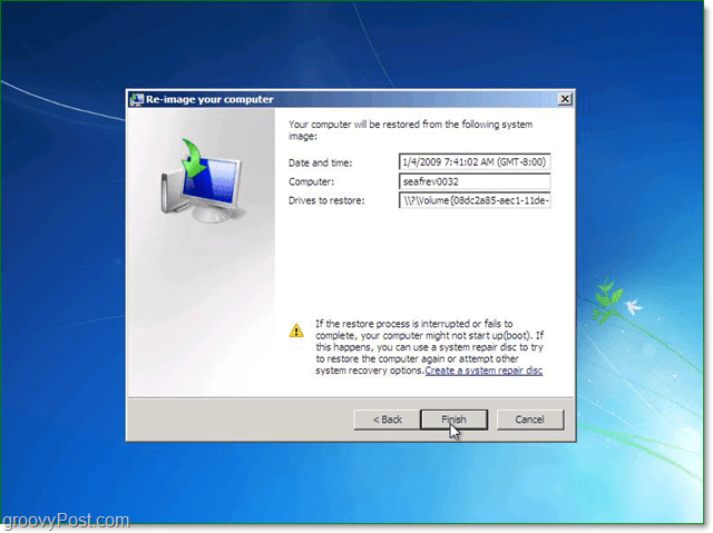 veenduge, et teie Windows 7 süsteemipilt oleks õige