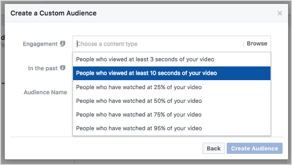 10-sekundiliste videovaadete põhjal Facebooki kohandatud vaatajaskond.