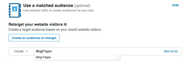 Valige veebisaidi külastajate segmendid, mida soovite LinkedInis sihtida.