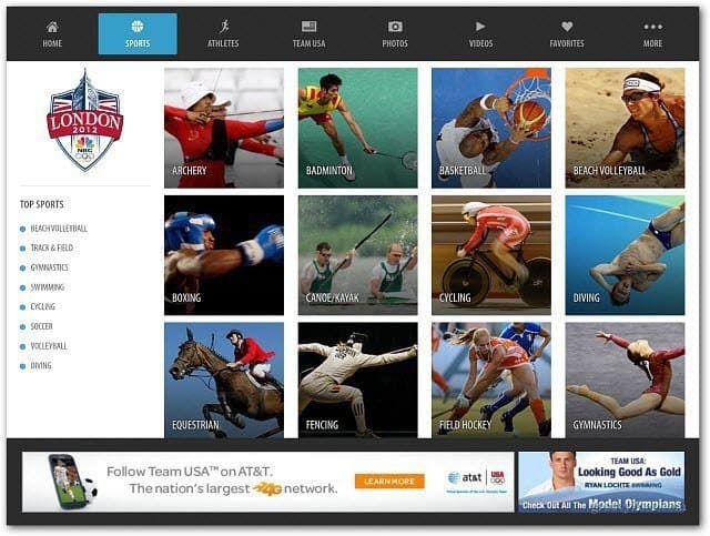 NBC olümpiamängude rakendus iPad