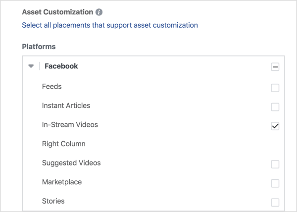 Kui soovite oma videoreklaame näidata ainult Facebookis, valige Facebooki alt voosisesed videod.