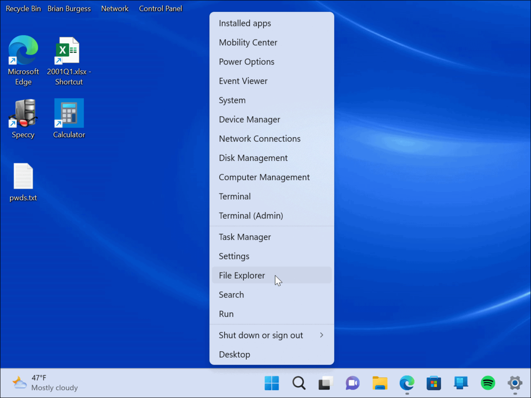 Avage Windows 11 Power User menüü