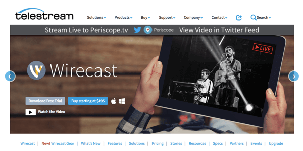 Wirecast võimaldab teil edastada Facebook Live'i, Periscope'i ja YouTube'i.