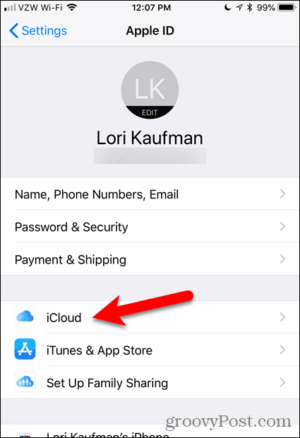 Koputage iOS-is seadete rakenduses iCloud