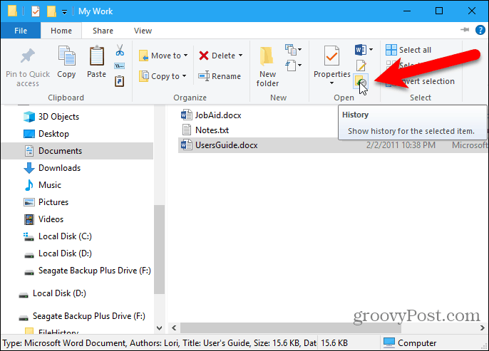 Klõpsake File Exploreris ajalugu